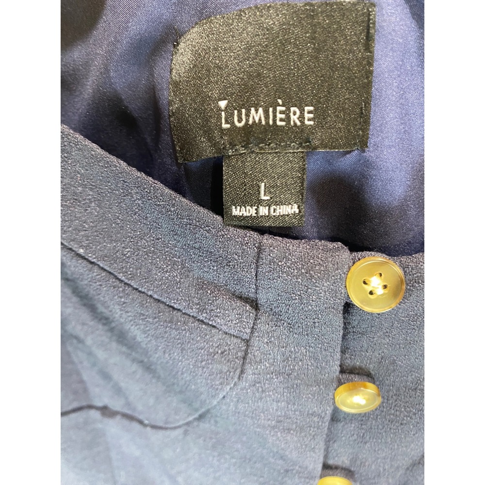 Lumiere Navy Blue Button Front Bustier Midi Dress Womens Large Sleeveless Sheath - Picture 3 of 13